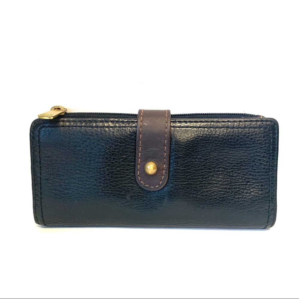 Fossil Black/Brown Wallet Gold Accents EUC